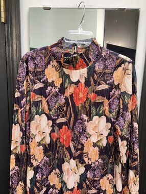 Chico's Multicolor Ruched Floral Top - Purple, Peach, Blue